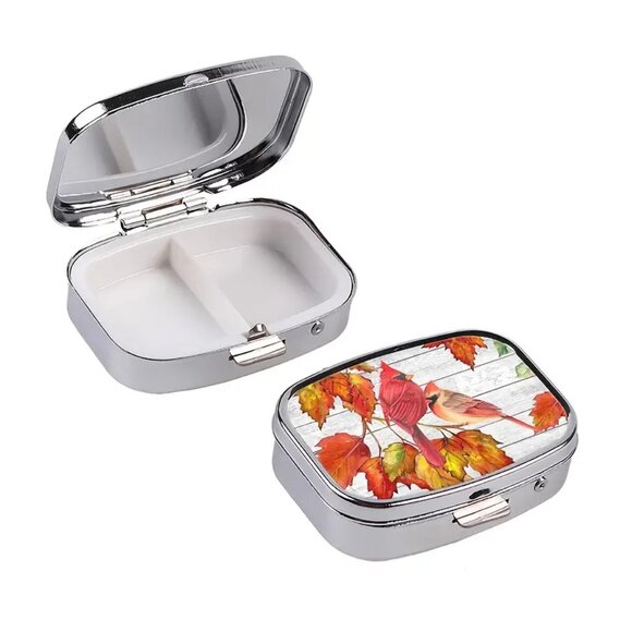 Cardinal Pill Box with Autumn Leaves - Picture 4 of 4